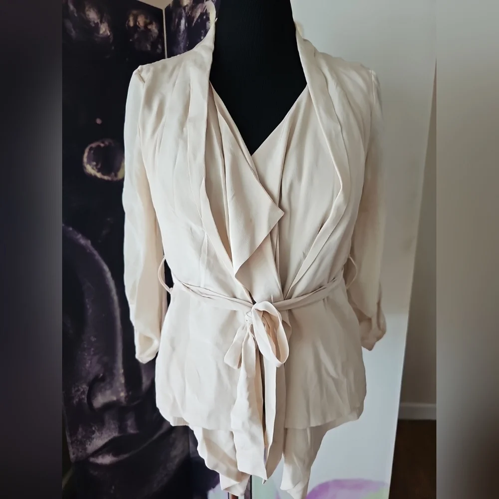 YUMI KIM Women's Belted‎ Attached Layer Waterfall Flyaway Jacket Topper Size S